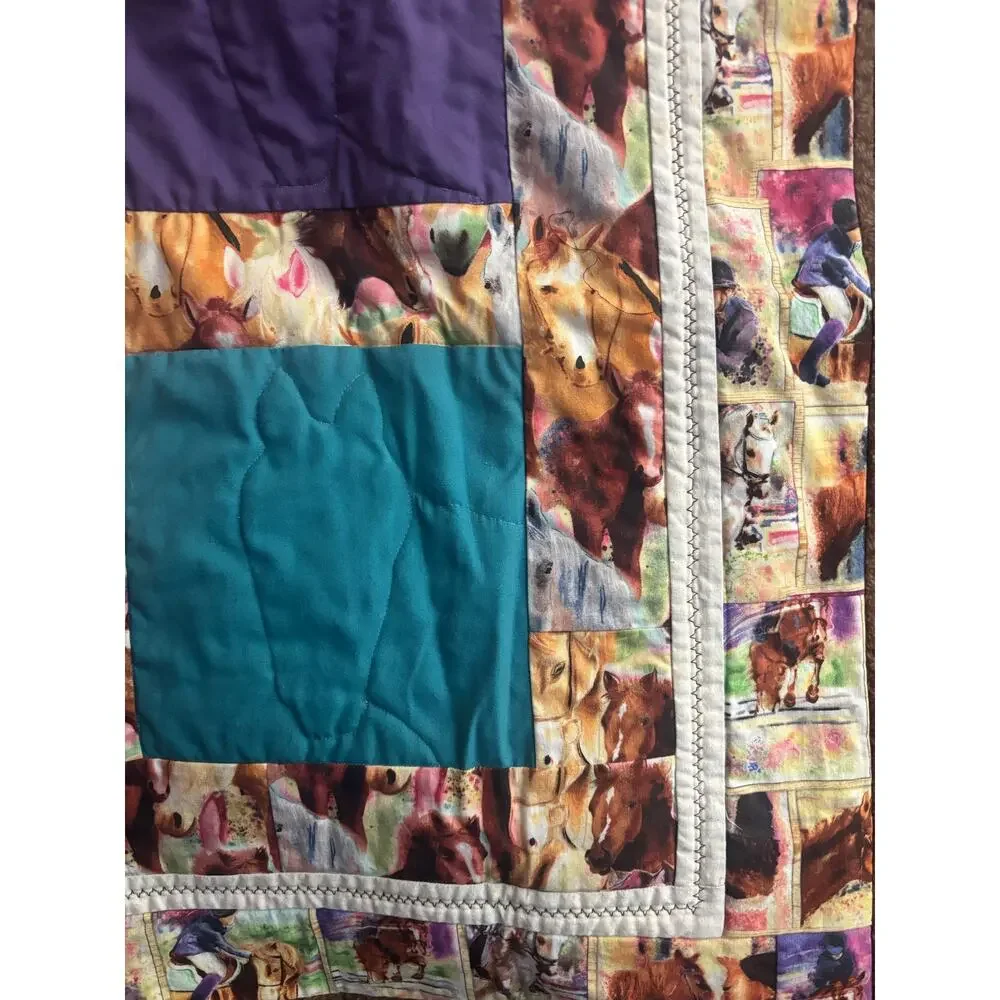 Handmade Fabric Wall Hanging Horses Equestrian Country Farmhouse 29 x 29